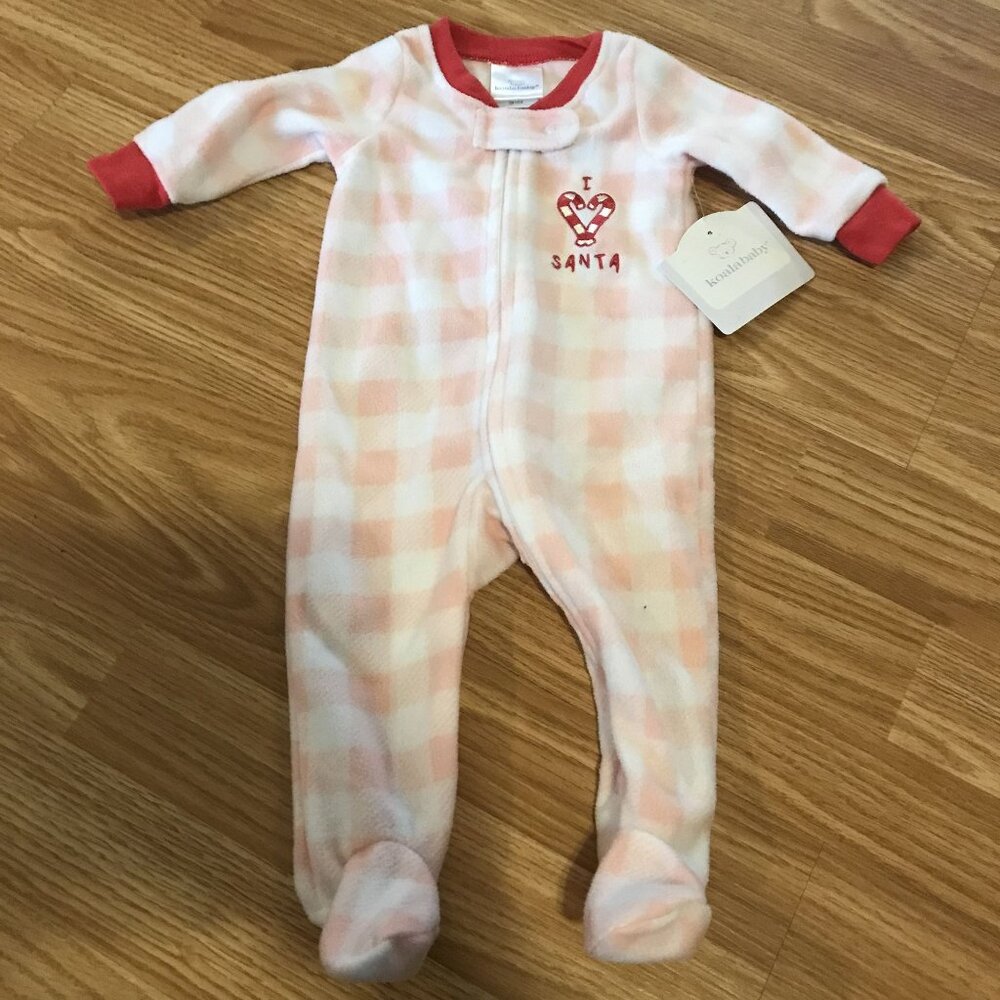 Koala Baby I Love Santa Baby Pajamas 0-3M Pink Plaid Red Trim Zip Fleece NEW